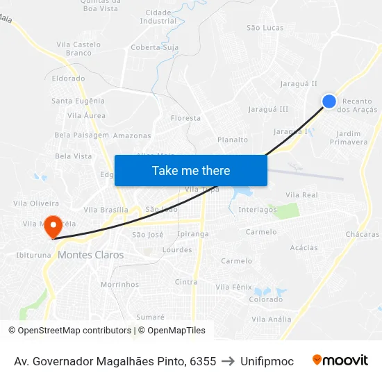Av. Governador Magalhães Pinto, 6355 to Unifipmoc map