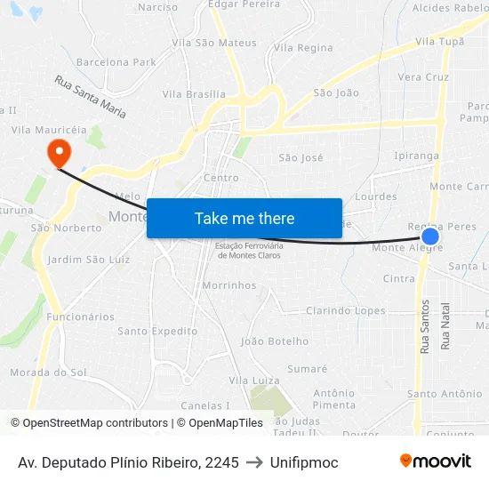 Av. Deputado Plínio Ribeiro, 2245 to Unifipmoc map