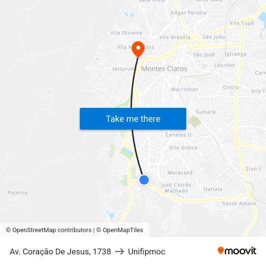 Av. Coração De Jesus, 1738 to Unifipmoc map