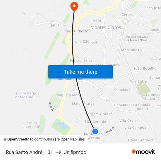 Rua Santo André, 101 to Unifipmoc map