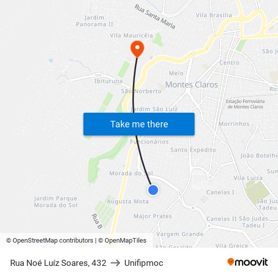 Rua Noé Luíz Soares, 432 to Unifipmoc map