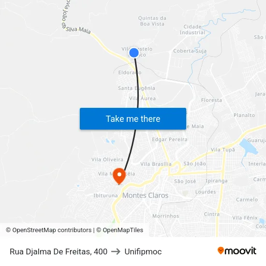 Rua Djalma De Freitas, 400 to Unifipmoc map