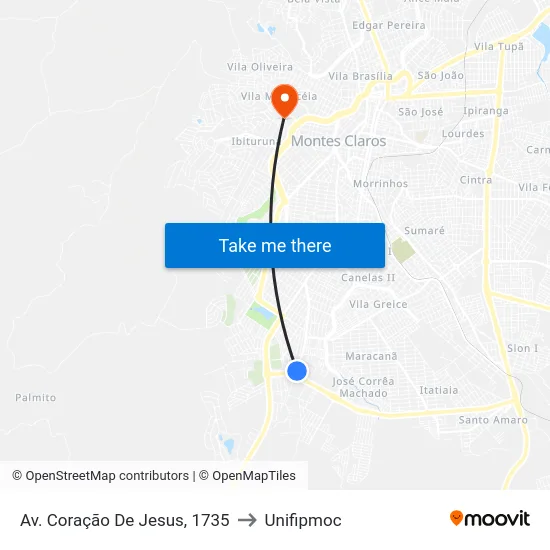 Av. Coração De Jesus, 1735 to Unifipmoc map