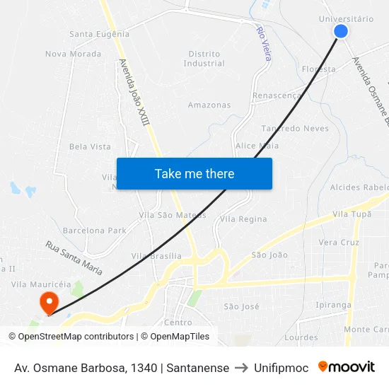 Av. Osmane Barbosa, 1340 | Santanense to Unifipmoc map