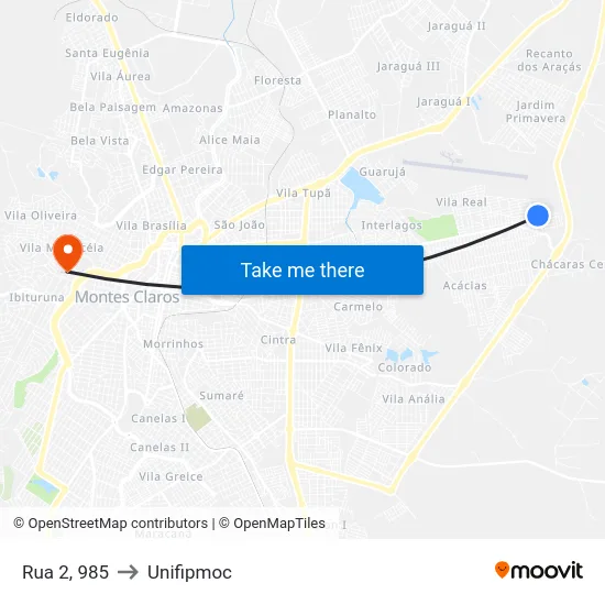 Rua 2, 985 to Unifipmoc map