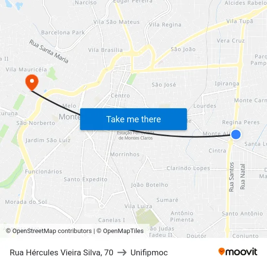 Rua Hércules Vieira Silva, 70 to Unifipmoc map
