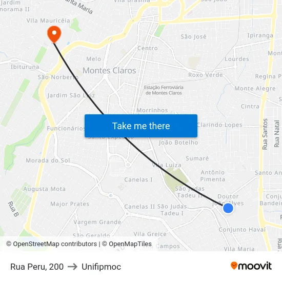 Rua Peru, 200 to Unifipmoc map