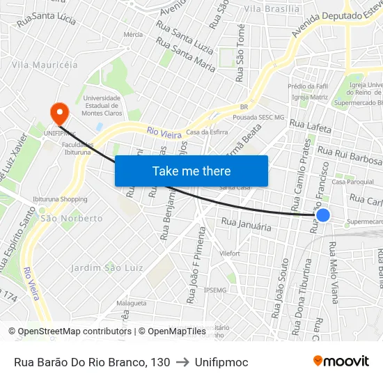Rua Barão Do Rio Branco, 130 to Unifipmoc map