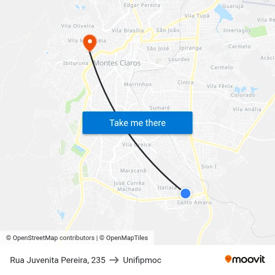 Rua Juvenita Pereira, 235 to Unifipmoc map