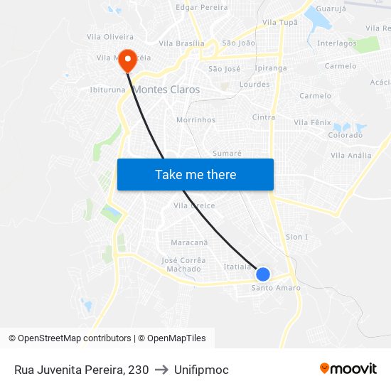 Rua Juvenita Pereira, 230 to Unifipmoc map