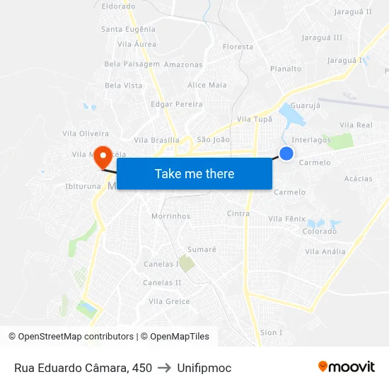 Rua Eduardo Câmara, 450 to Unifipmoc map