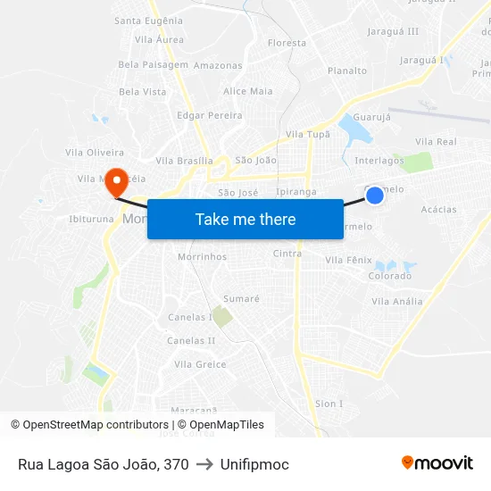 Rua Lagoa São João, 370 to Unifipmoc map