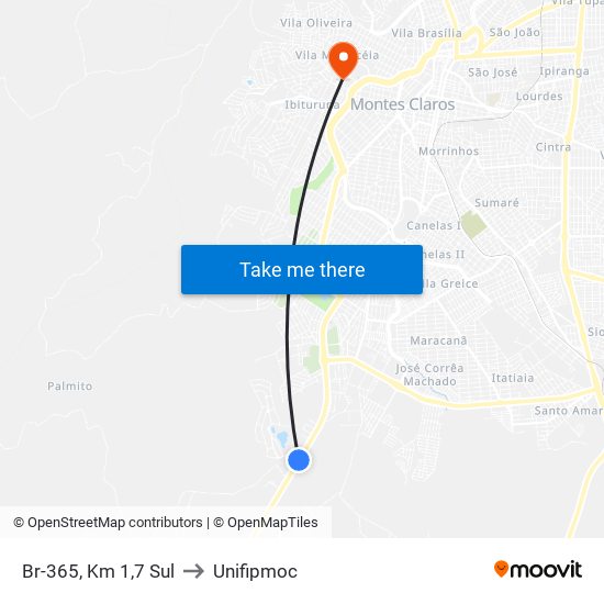 Br-365, Km 1,7 Sul to Unifipmoc map