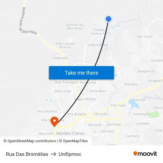 Rua Das Bromélias to Unifipmoc map