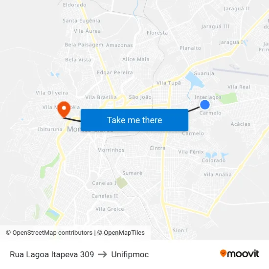 Rua Lagoa Itapeva 309 to Unifipmoc map