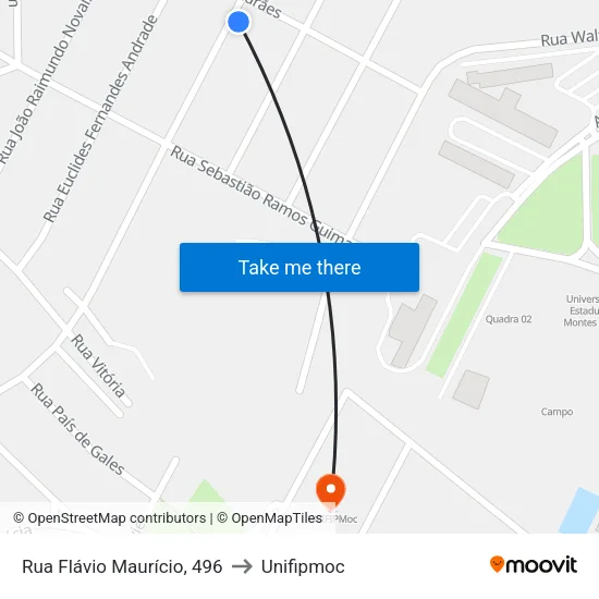 Rua Flávio Maurício, 496 to Unifipmoc map