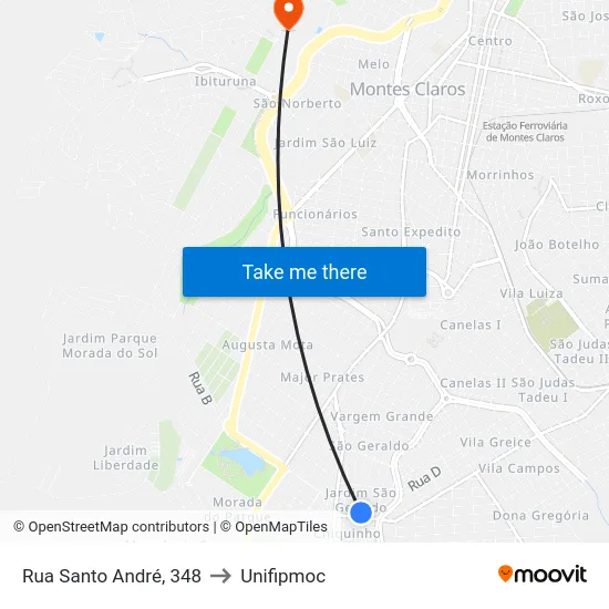 Rua Santo André, 348 to Unifipmoc map