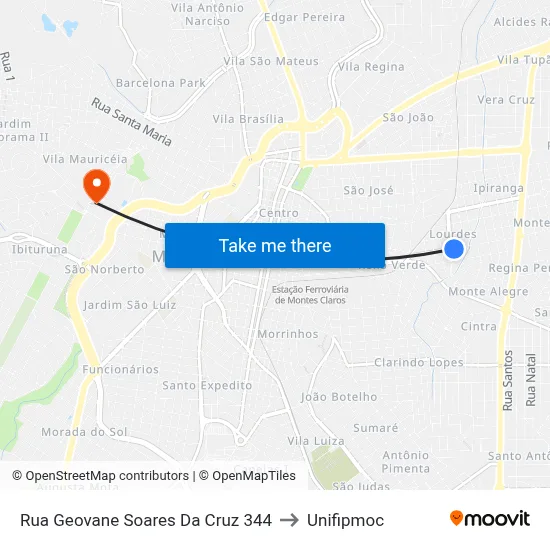 Rua Geovane Soares Da Cruz 344 to Unifipmoc map