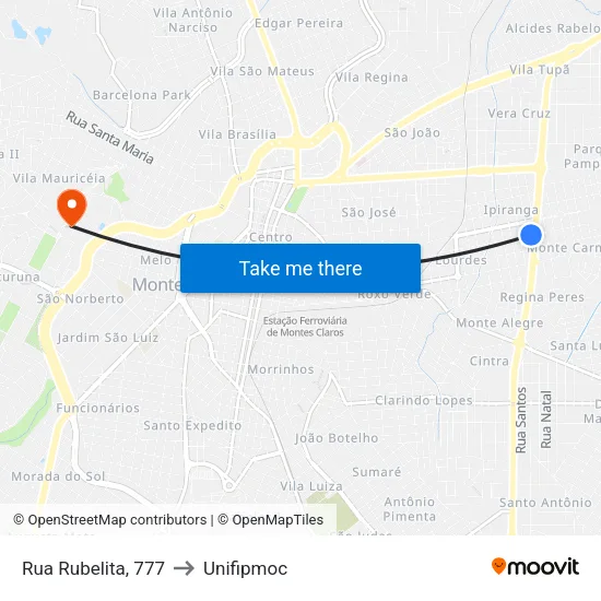Rua Rubelita, 777 to Unifipmoc map