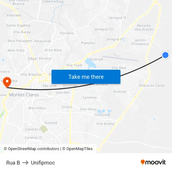 Rua B to Unifipmoc map