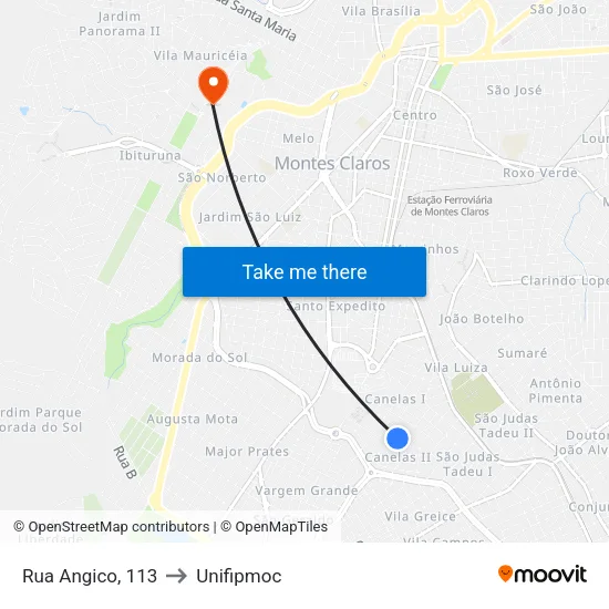 Rua Angico, 113 to Unifipmoc map
