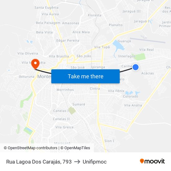 Rua Lagoa Dos Carajás, 793 to Unifipmoc map