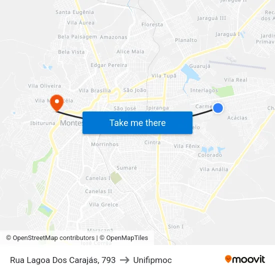 Rua Lagoa Dos Carajás, 793 to Unifipmoc map