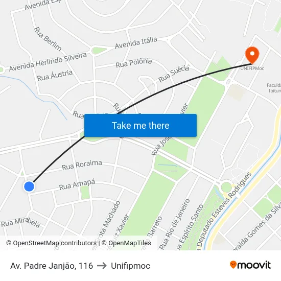 Av. Padre Janjão, 116 to Unifipmoc map