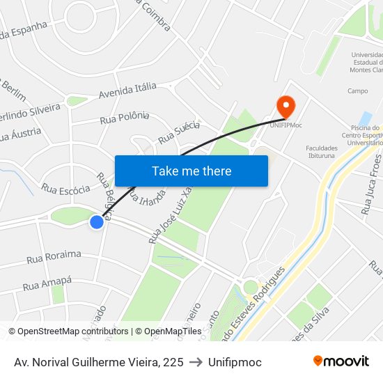 Av. Norival Guilherme Vieira, 225 to Unifipmoc map