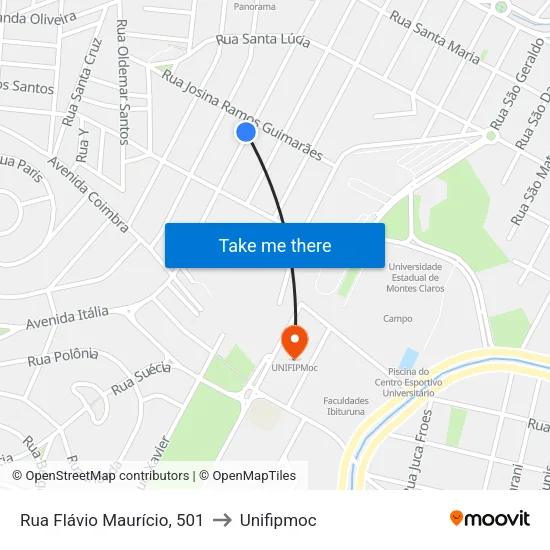 Rua Flávio Maurício, 501 to Unifipmoc map