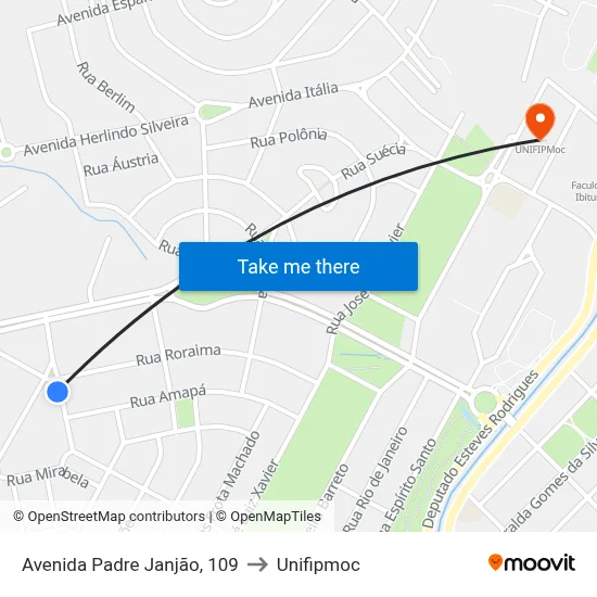 Avenida Padre Janjão, 109 to Unifipmoc map