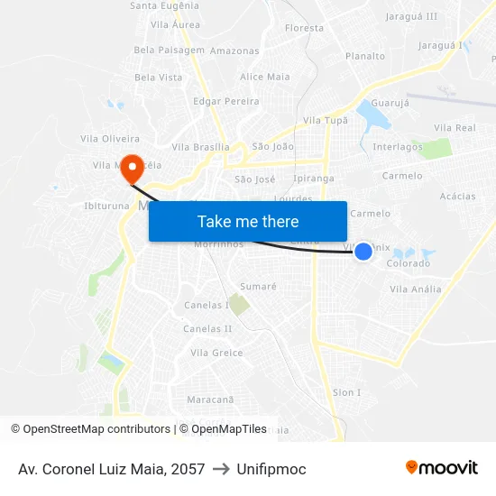Av. Coronel Luiz Maia, 2057 to Unifipmoc map
