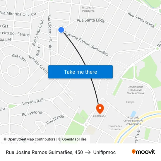Rua Josina Ramos Guimarães, 450 to Unifipmoc map