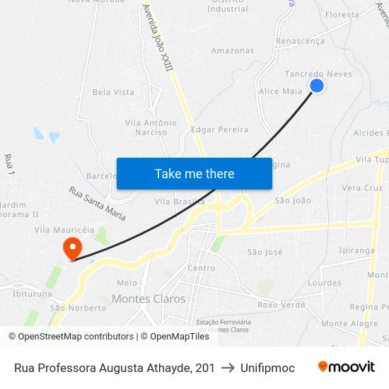 Rua Professora Augusta Athayde, 201 to Unifipmoc map