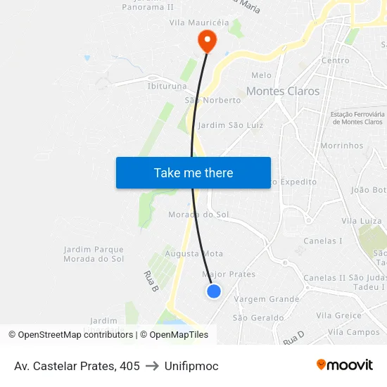 Av. Castelar Prates, 405 to Unifipmoc map