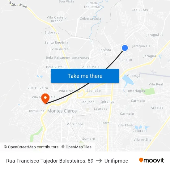 Rua Francisco Tajedor Balesteiros, 89 to Unifipmoc map