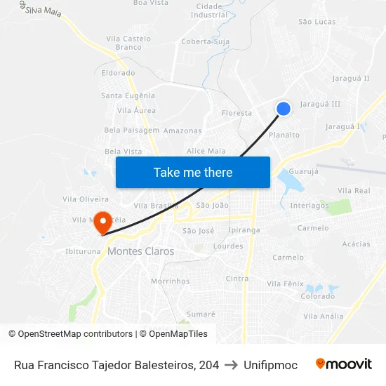 Rua Francisco Tajedor Balesteiros, 204 to Unifipmoc map
