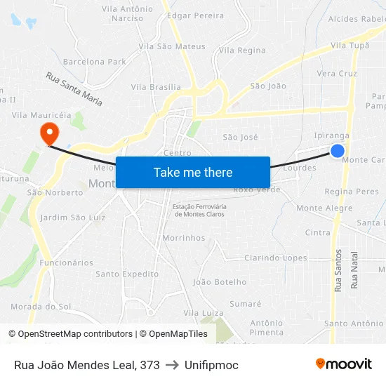 Rua João Mendes Leal, 373 to Unifipmoc map