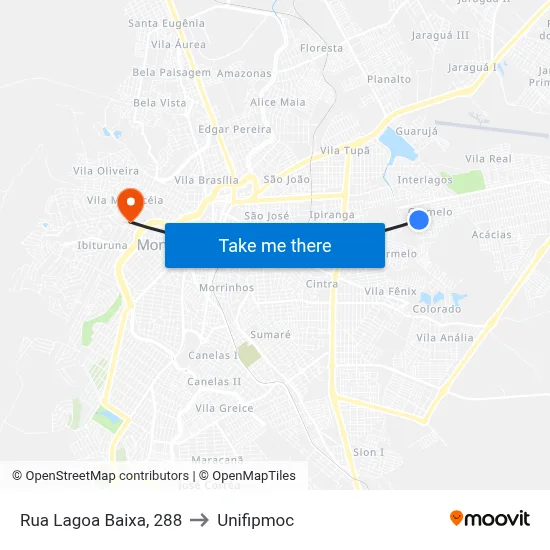 Rua Lagoa Baixa, 288 to Unifipmoc map