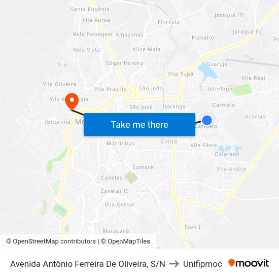 Avenida Antônio Ferreira De Oliveira, S/N to Unifipmoc map