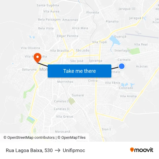 Rua Lagoa Baixa, 530 to Unifipmoc map