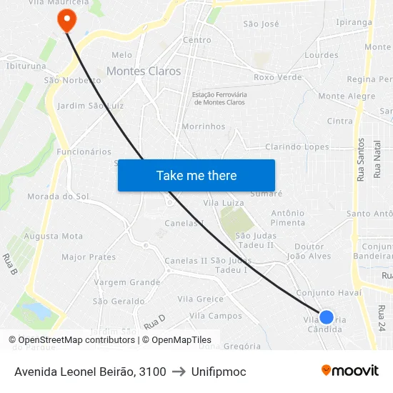 Avenida Leonel Beirão, 3100 to Unifipmoc map