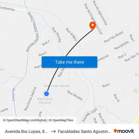 Avenida Bio Lopes, 898 to Faculdades Santo Agostinho map