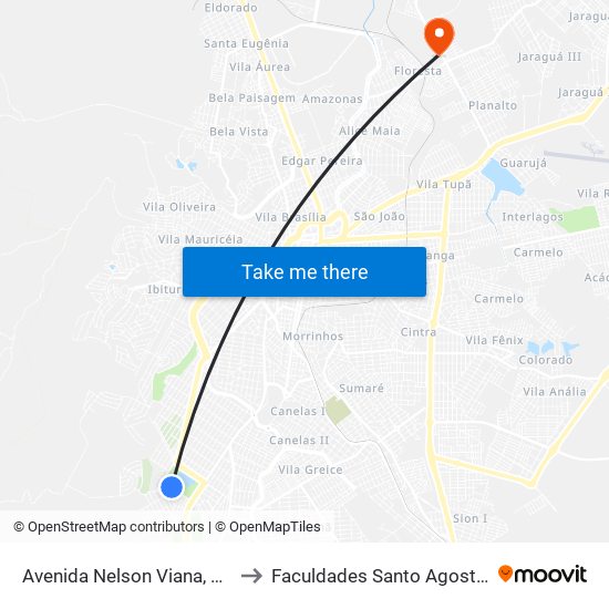 Avenida Nelson Viana, 1709 to Faculdades Santo Agostinho map