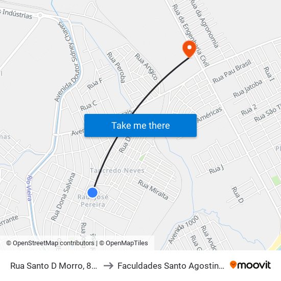 Rua Santo D Morro, 836 to Faculdades Santo Agostinho map