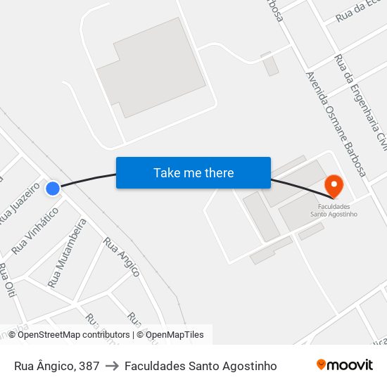 Rua Ângico, 387 to Faculdades Santo Agostinho map