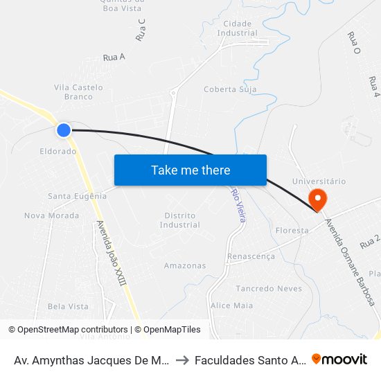 Av. Amynthas Jacques De Moraes, 4290 to Faculdades Santo Agostinho map