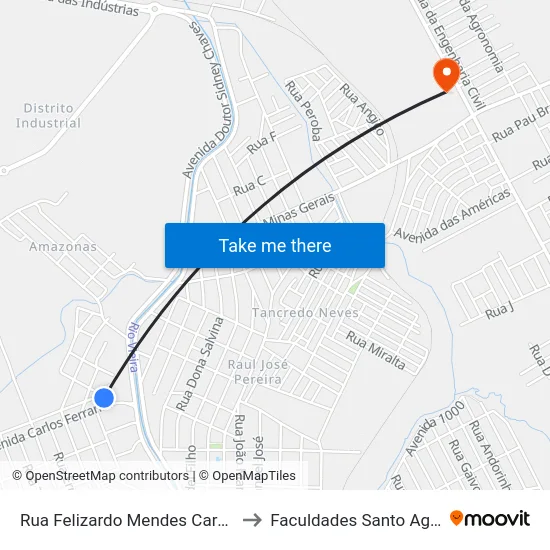 Rua Felizardo Mendes Cardoso, 210 to Faculdades Santo Agostinho map