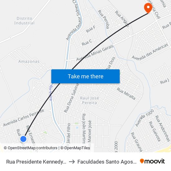 Rua Presidente Kennedy, 341 to Faculdades Santo Agostinho map