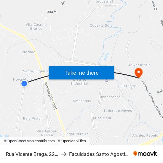 Rua Vicente Braga, 2247 to Faculdades Santo Agostinho map